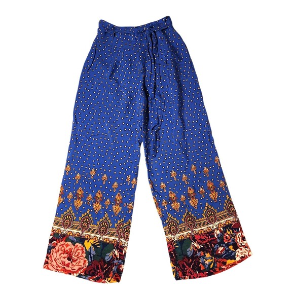 Anthropologie Ett:twa Wide-Leg Pants Blue Floral Tie Waist Women's Size 0